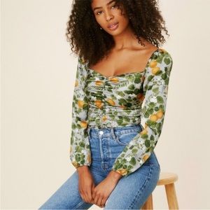 Reformation Green and Orange Floral Top